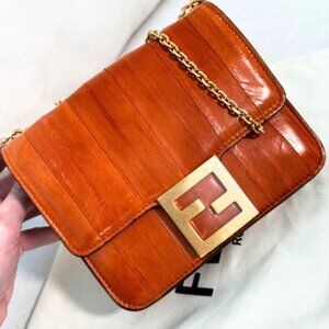 FENDI Fab Shoulder Bag Caramel EEL (NEW) (HAS PLASTC FROM FENDI OVER HARDWARE)